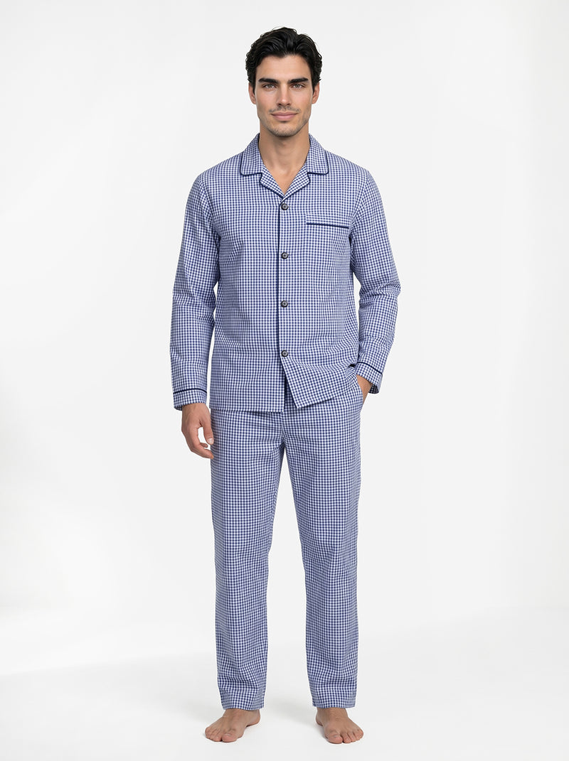 Long Sleeved Checkered Pajama Set – Blue