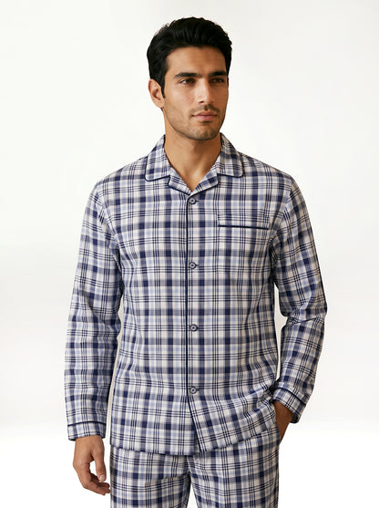 Long Sleeved Checkered Pajama Set – Blue