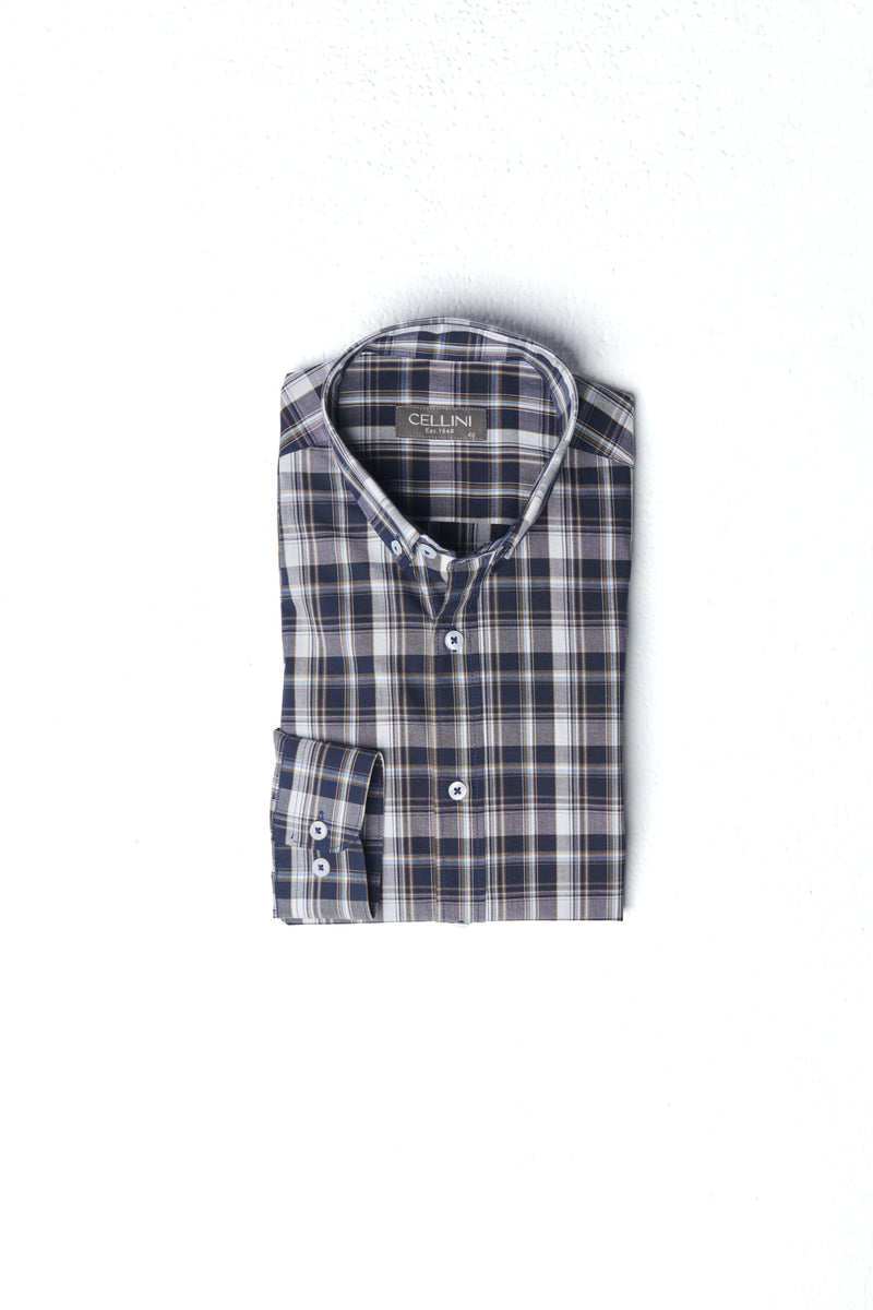 Long Sleeved Checkered Shirt – Navy