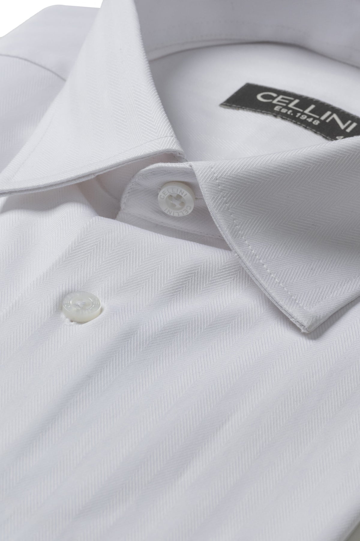 Long Sleeved Herringbone Shirt – White
