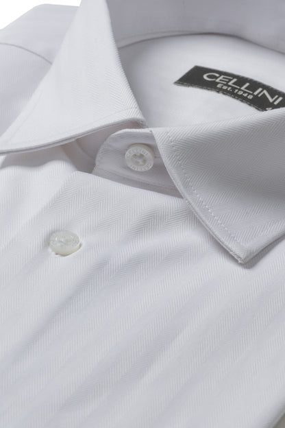 Long Sleeved Herringbone Shirt – White