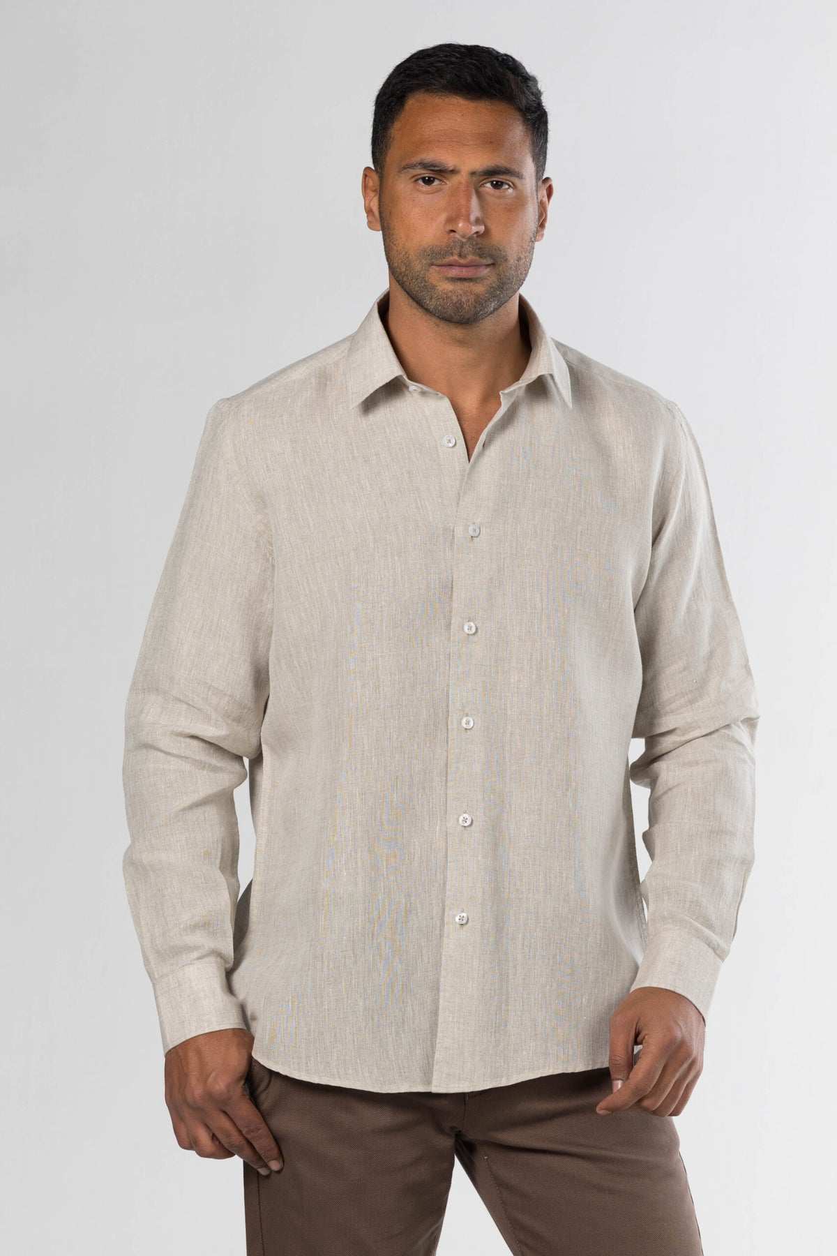 Long Sleeved Linen Shirt – Beige