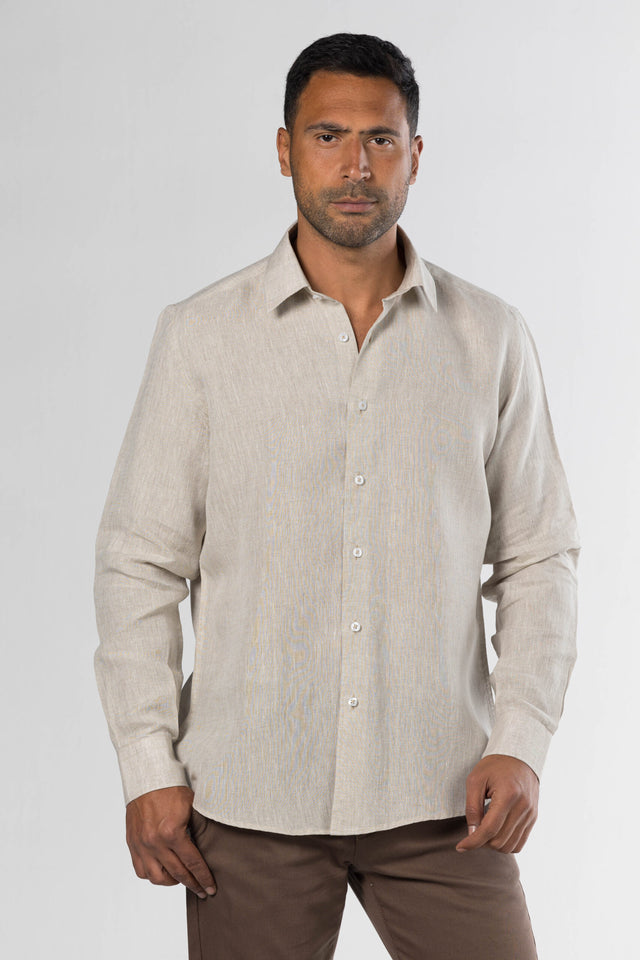 Long Sleeved Linen Shirt – Beige