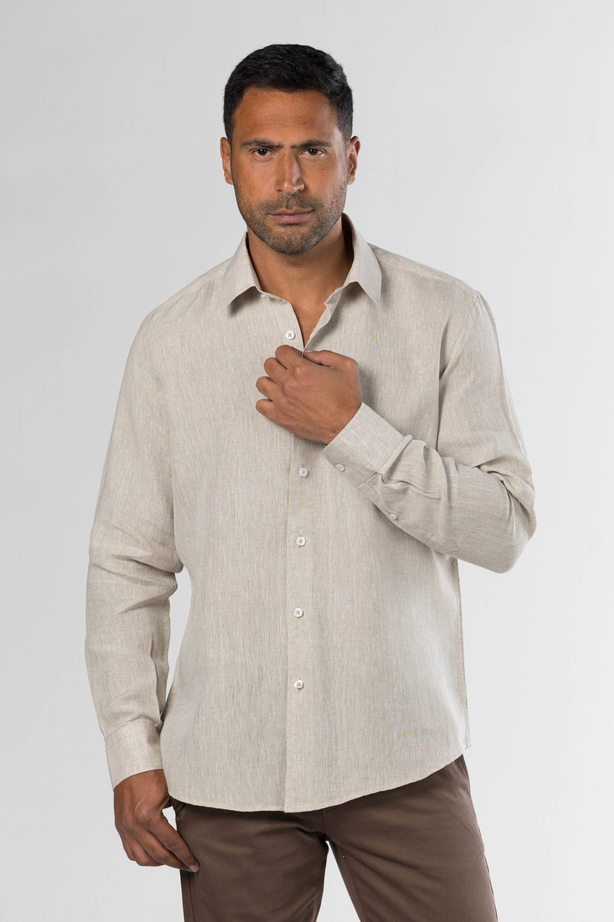 Long Sleeved Linen Shirt – Beige