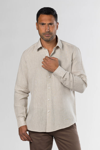 Long Sleeved Linen Shirt – Beige