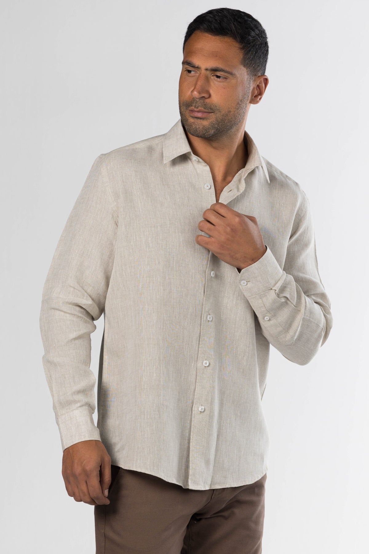 Long Sleeved Linen Shirt – Beige