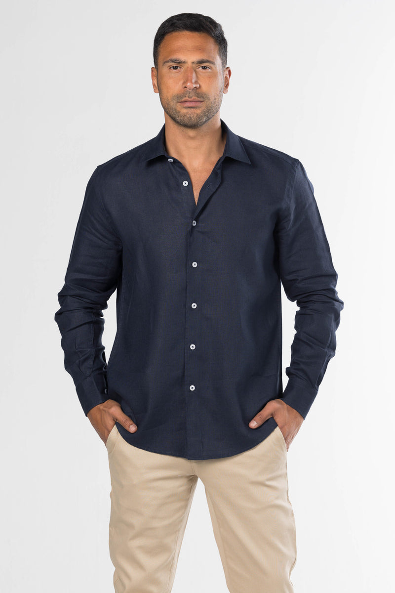 Long Sleeved Linen Shirt – Navy