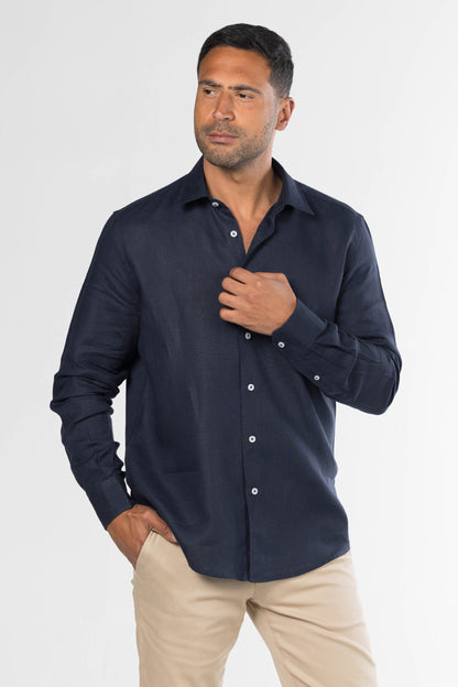Long Sleeved Linen Shirt – Navy