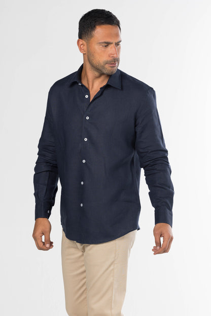 Long Sleeved Linen Shirt – Navy