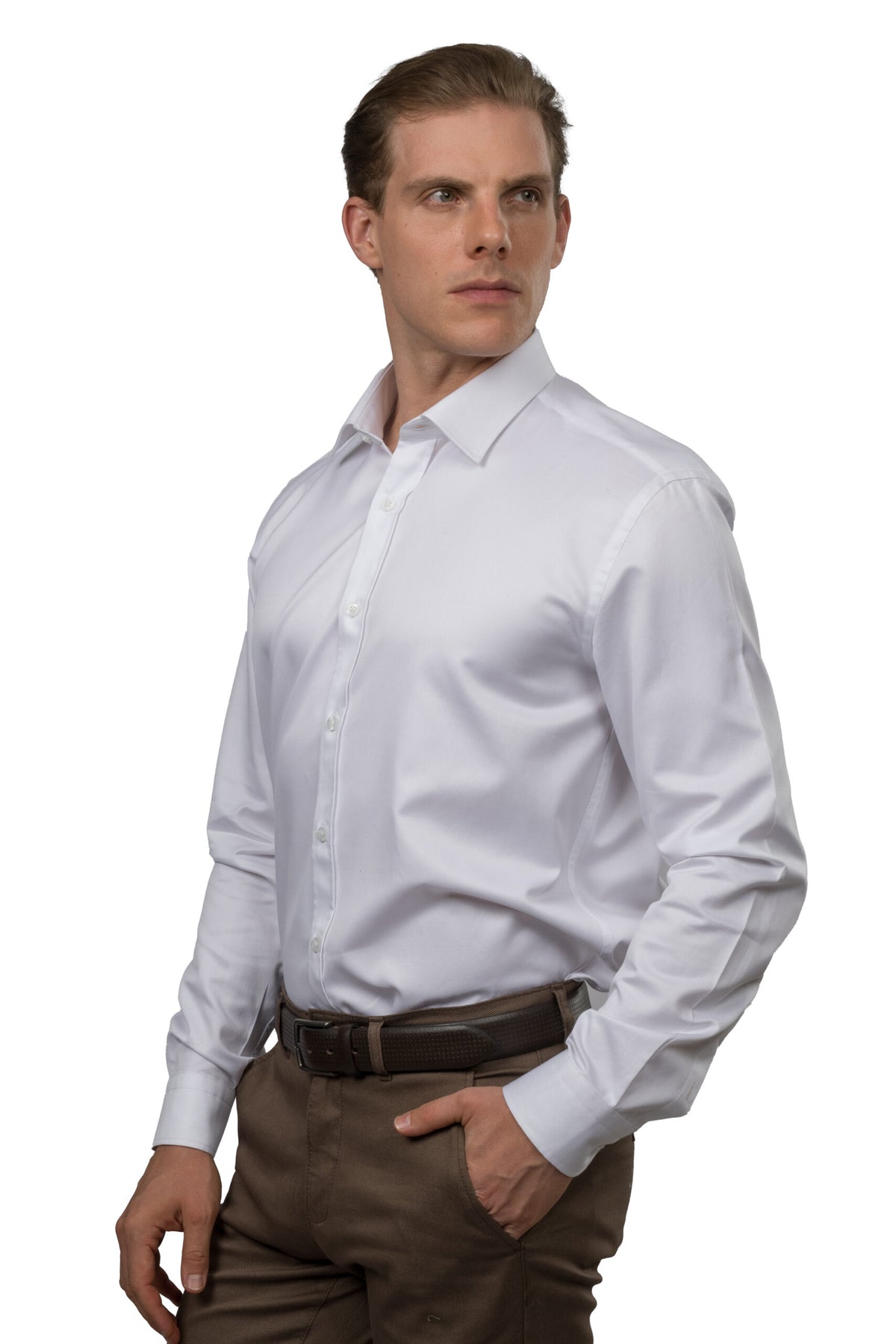 Long Sleeved Pincheck Shirt – White