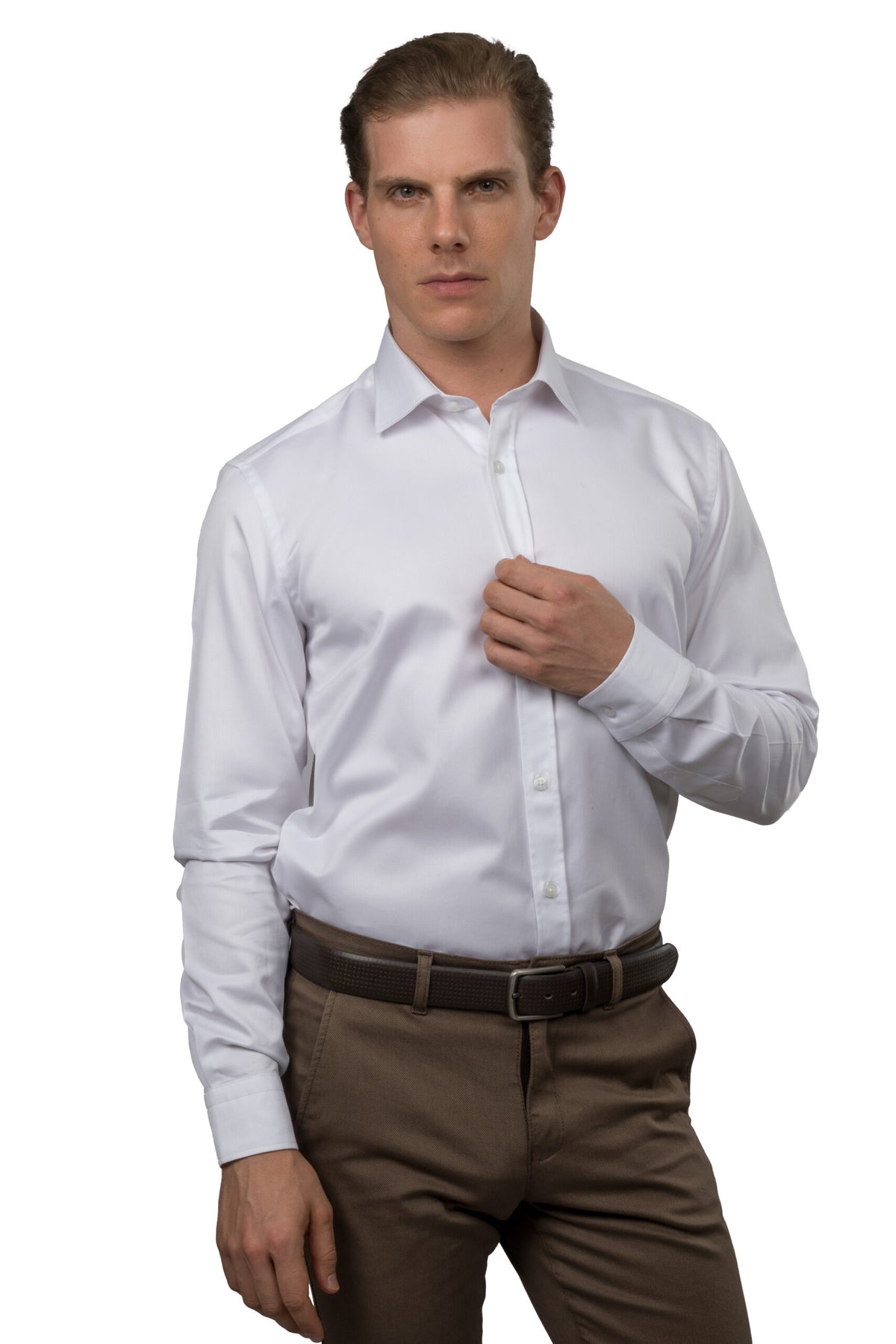 Long Sleeved Pincheck Shirt – White