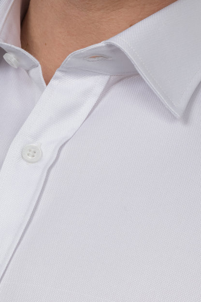 Long Sleeved Pincheck Shirt – White