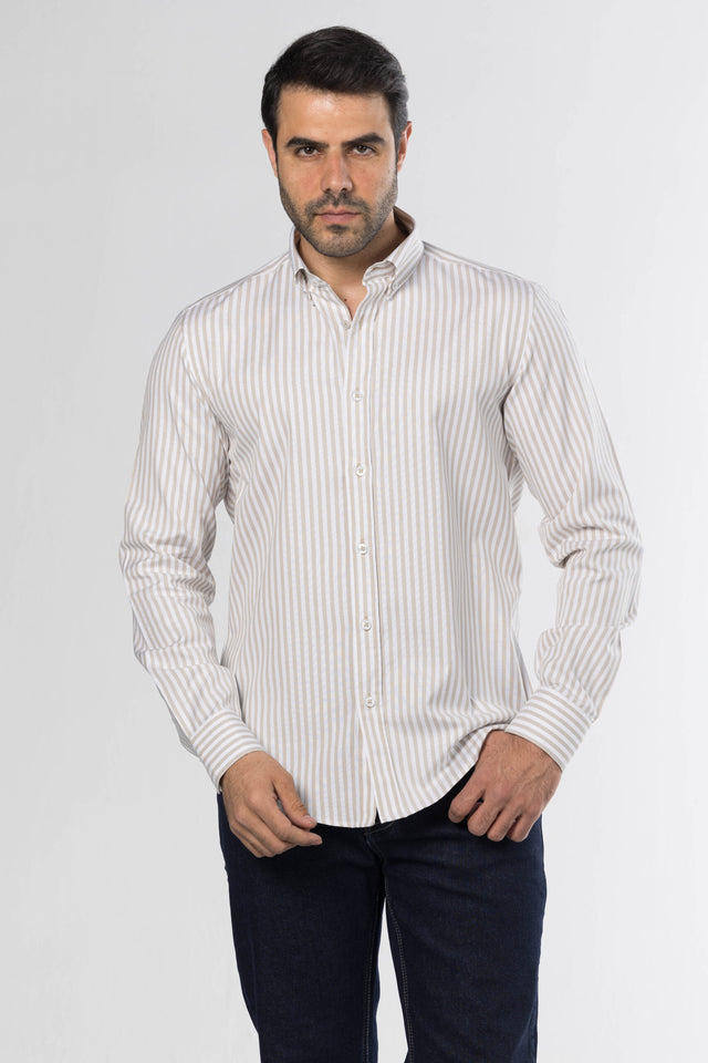 Long Sleeved Striped Shirt – Beige