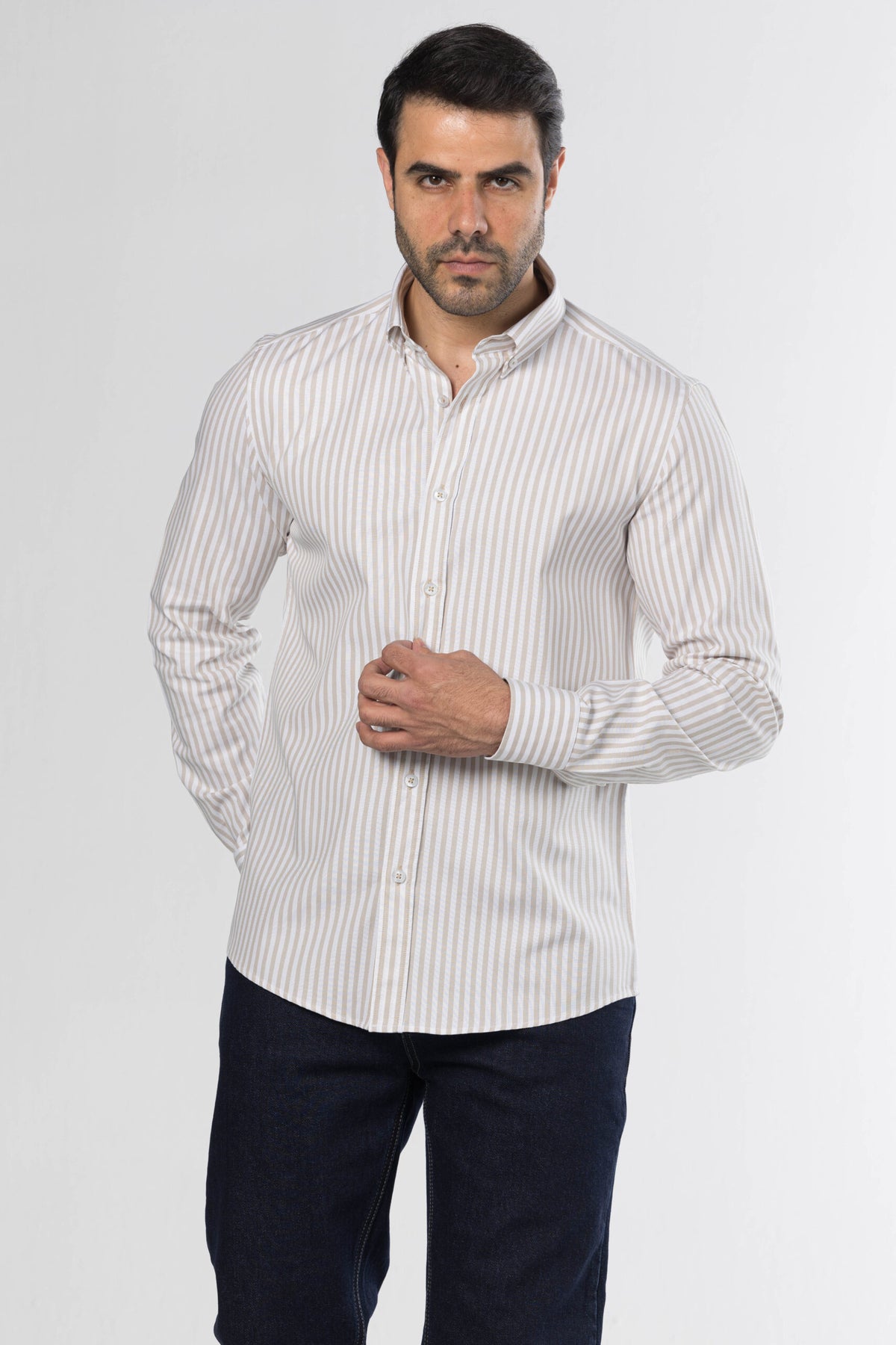 Long Sleeved Striped Shirt – Beige