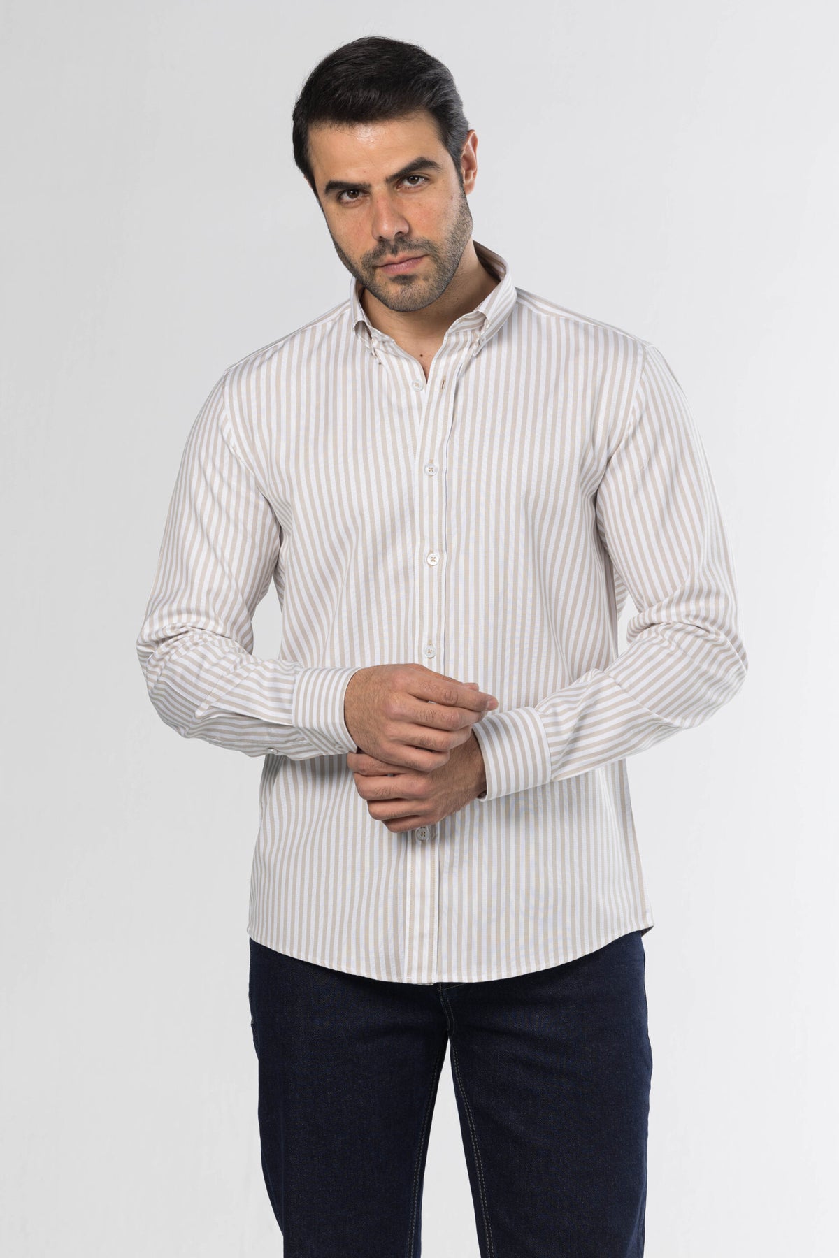 Long Sleeved Striped Shirt – Beige
