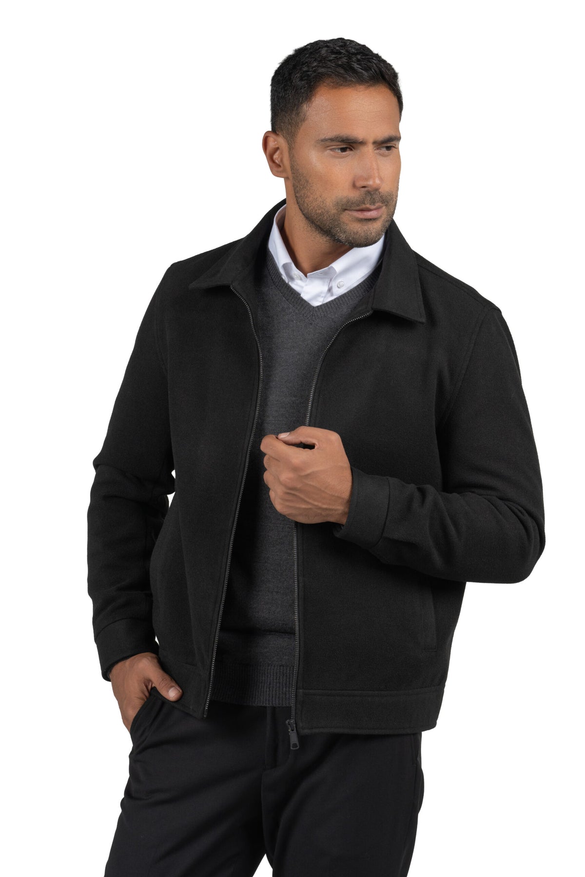 Men's Cotton Blend Full-Zip Jacket – Black