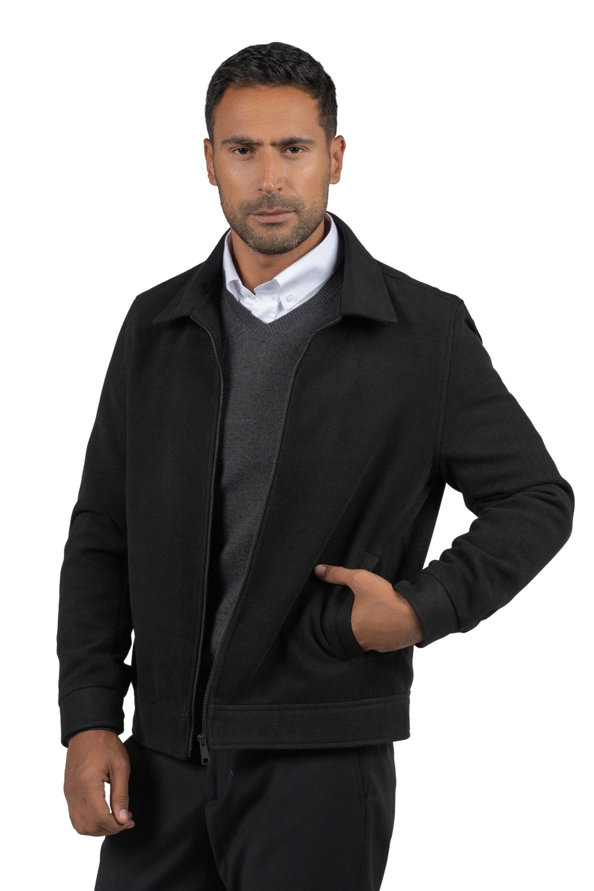 Men's Cotton Blend Full-Zip Jacket – Black