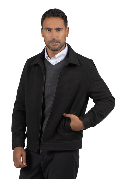 Men's Cotton Blend Full-Zip Jacket – Black