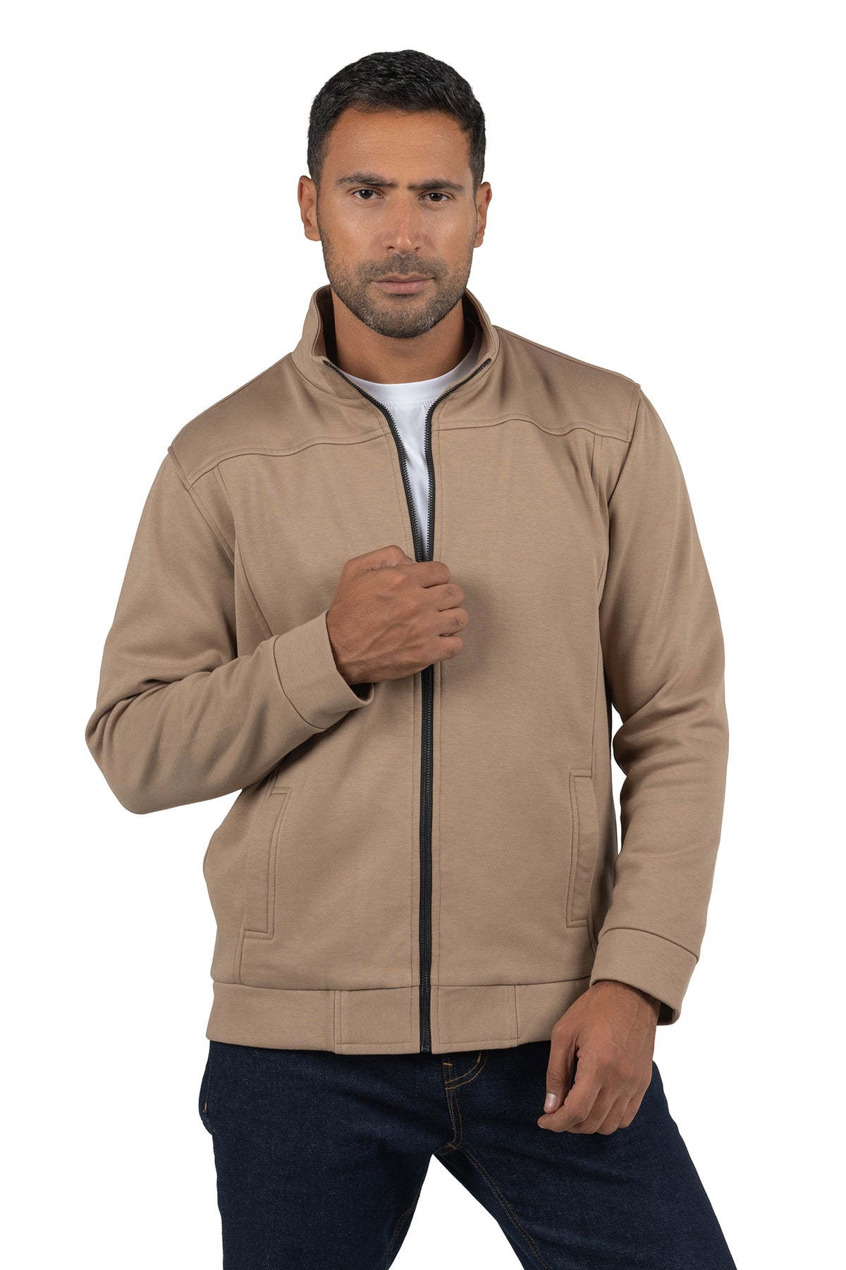 Men's Full-Zip Solid Sweatshirt – Beige