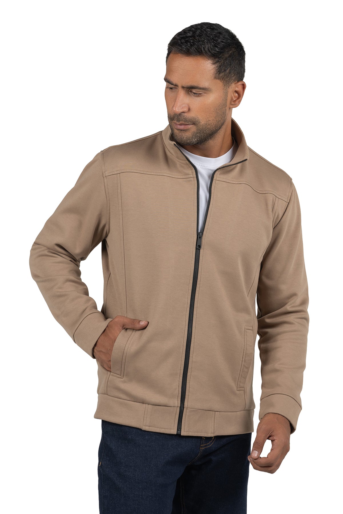 Men's Full-Zip Solid Sweatshirt – Beige