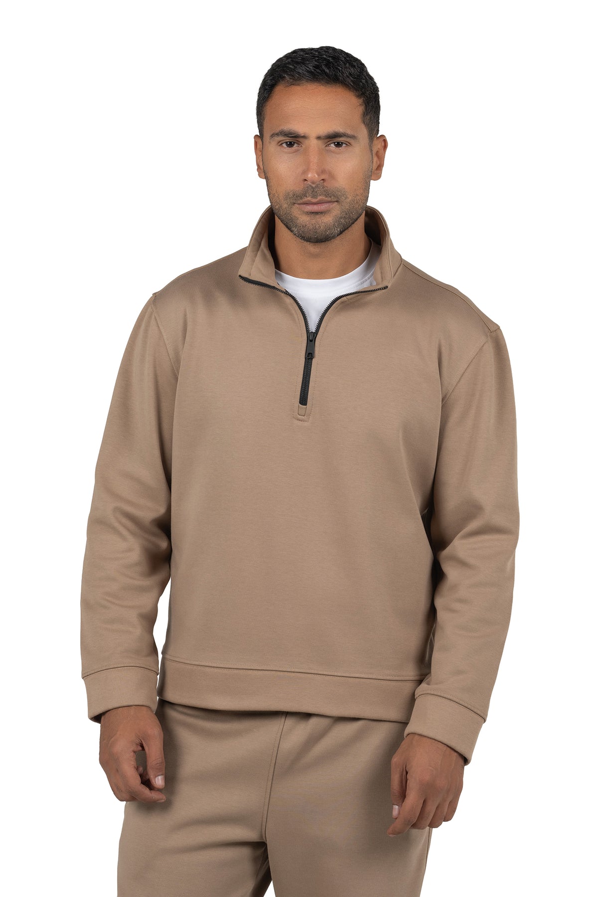 Men's Half-Zip Solid Sweatshirt – Beige