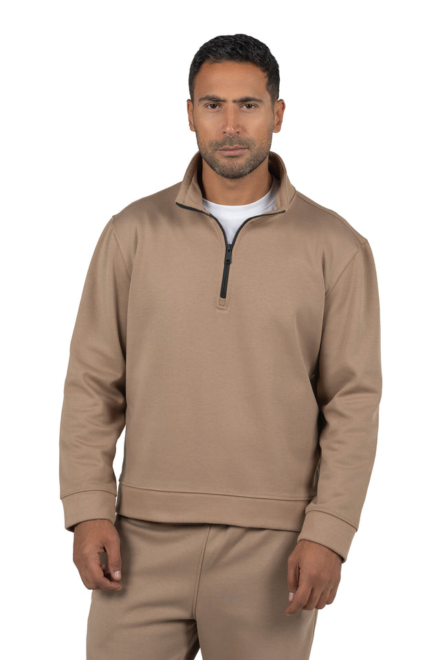 Men's Half-Zip Solid Sweatshirt – Beige