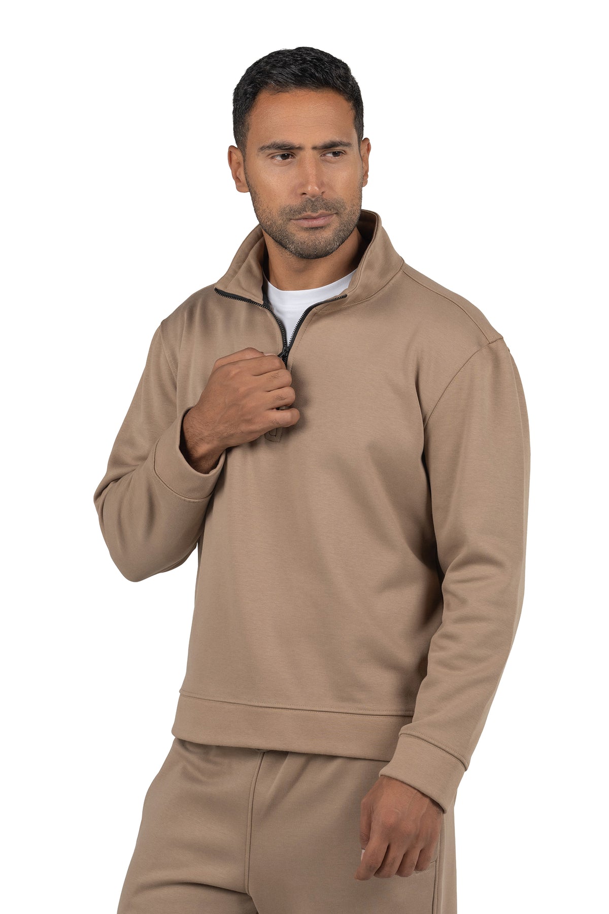 Men's Half-Zip Solid Sweatshirt – Beige