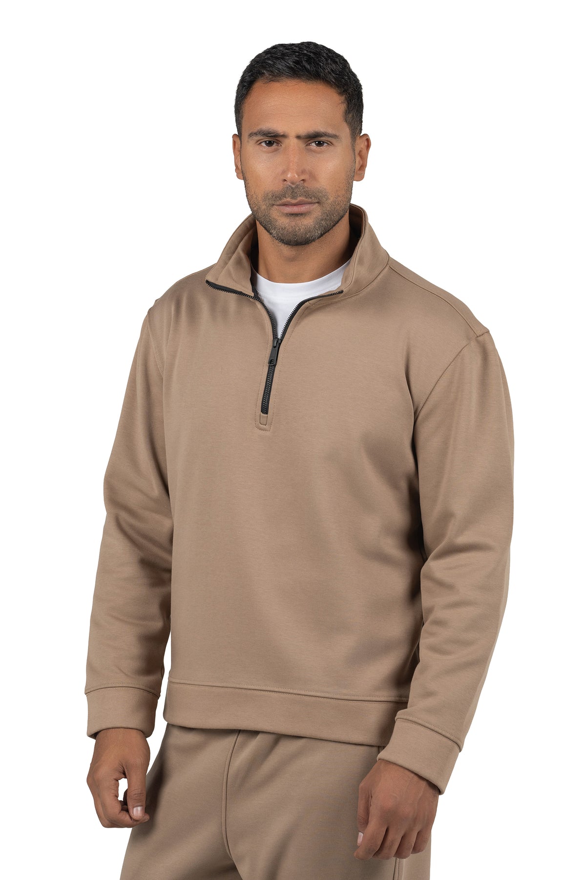 Men's Half-Zip Solid Sweatshirt – Beige