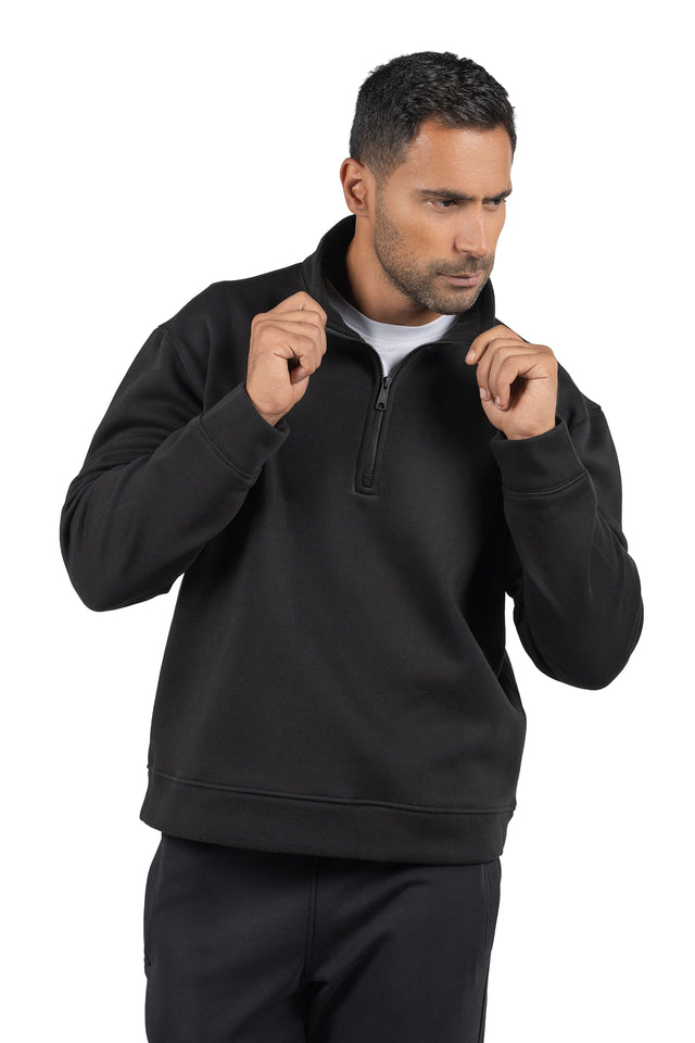 Men's Half-Zip Solid Sweatshirt – Black
