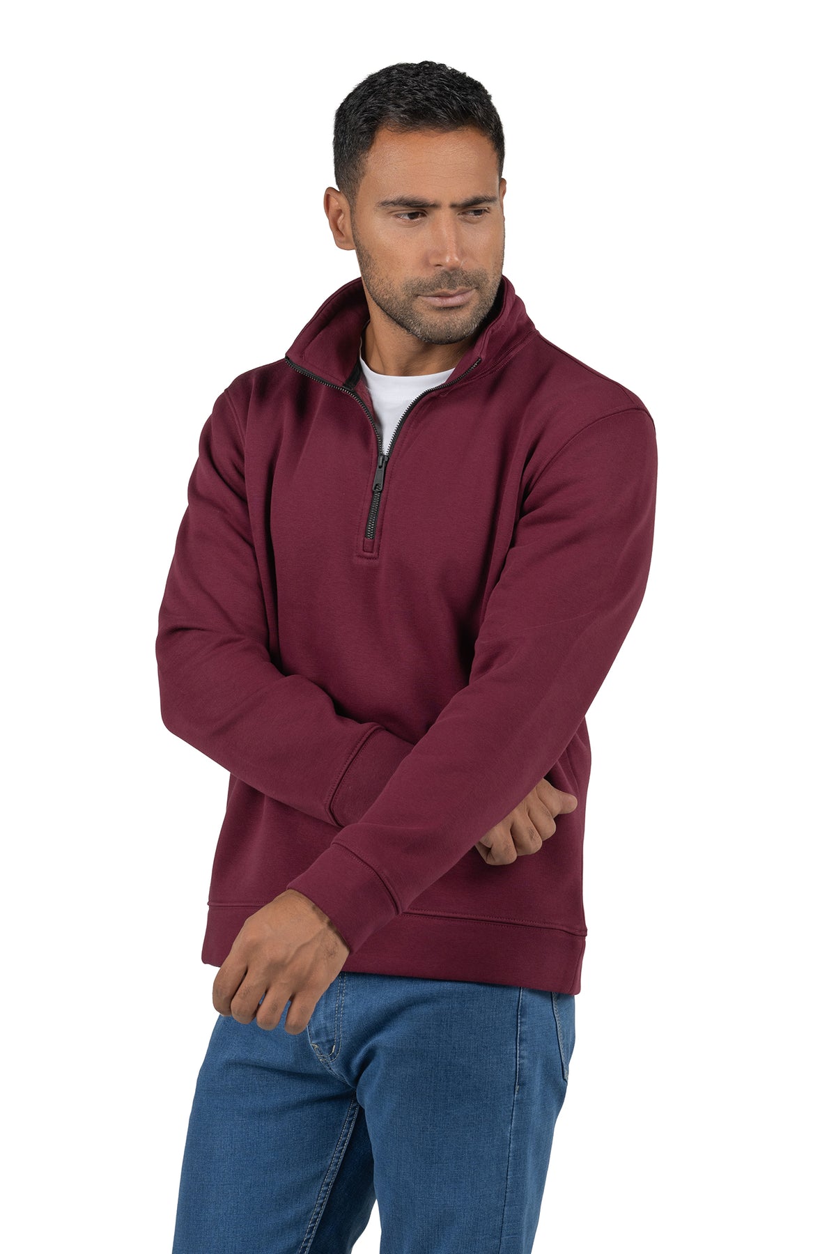 Men's Half-Zip Solid Sweatshirt – Burgundy