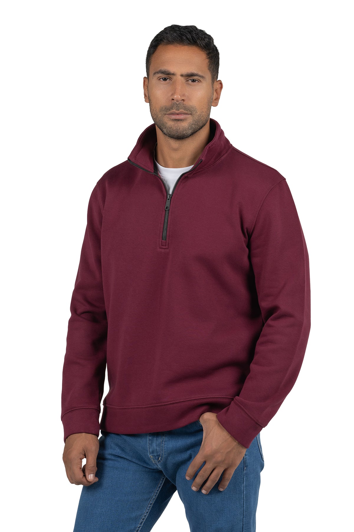 Men's Half-Zip Solid Sweatshirt – Burgundy
