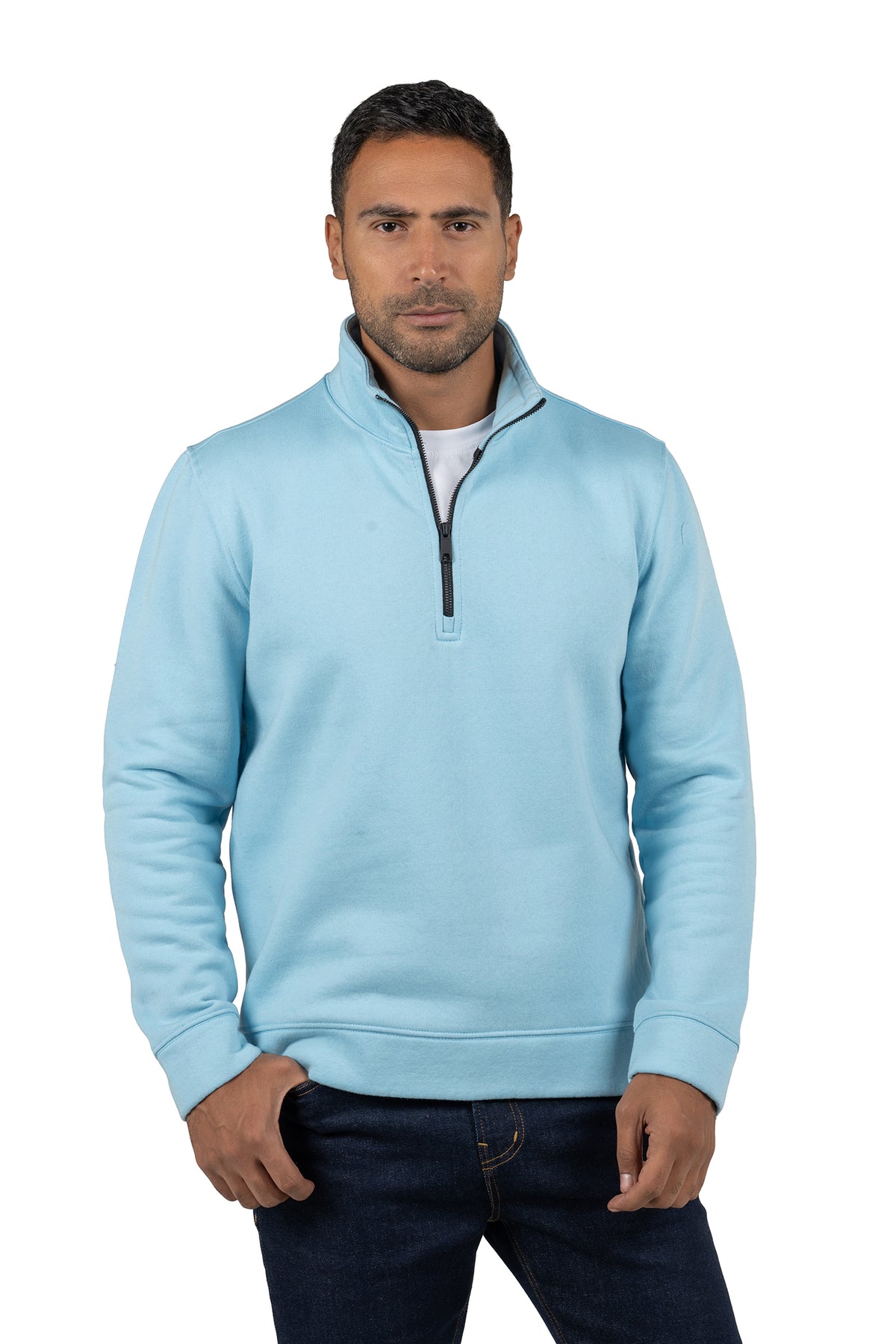 Men's Half-Zip Solid Sweatshirt – Light Blue