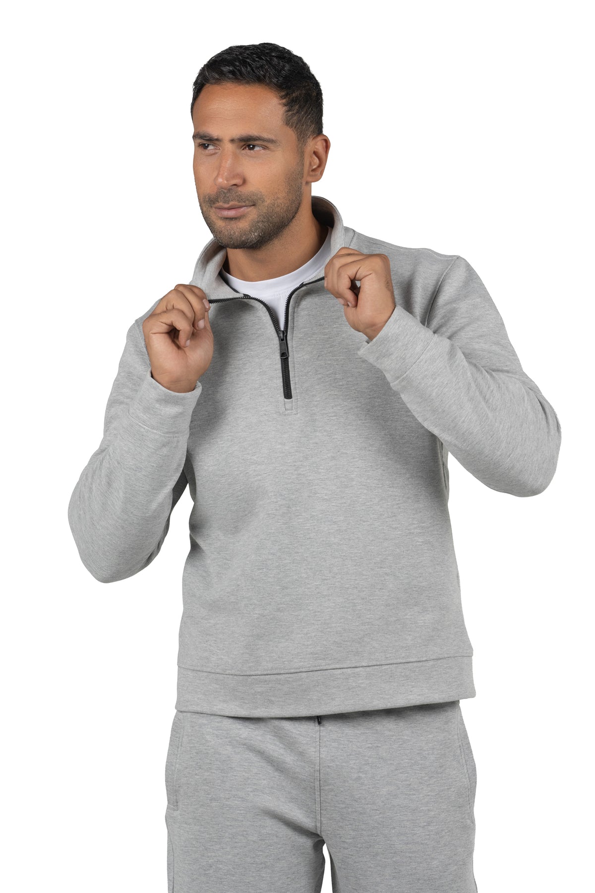 Men's Half-Zip Solid Sweatshirt – Light Grey