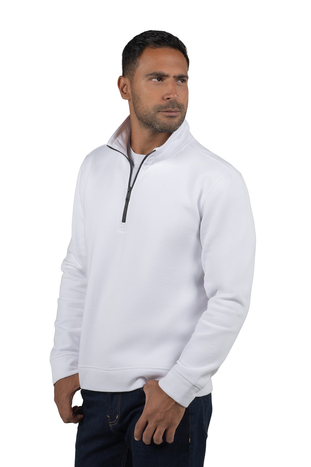 Men's Half-Zip Solid Sweatshirt – White