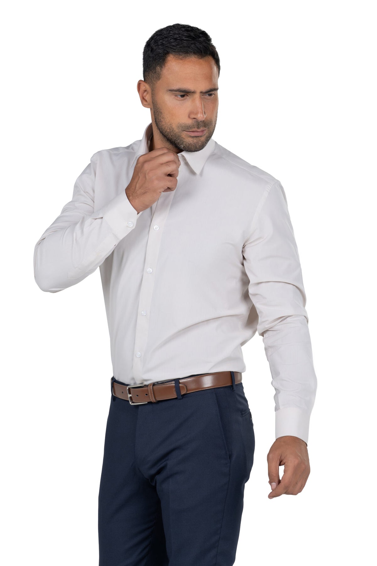 Men's Long Sleeved Chambray Shirt – Beige