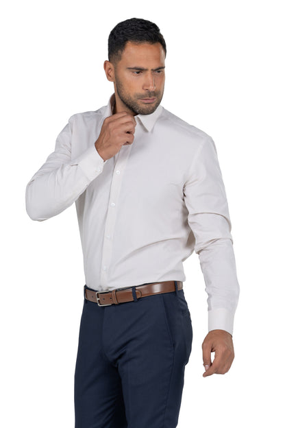 Men's Long Sleeved Chambray Shirt – Beige