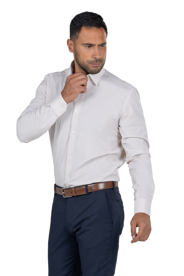Men's Long Sleeved Chambray Shirt – Beige