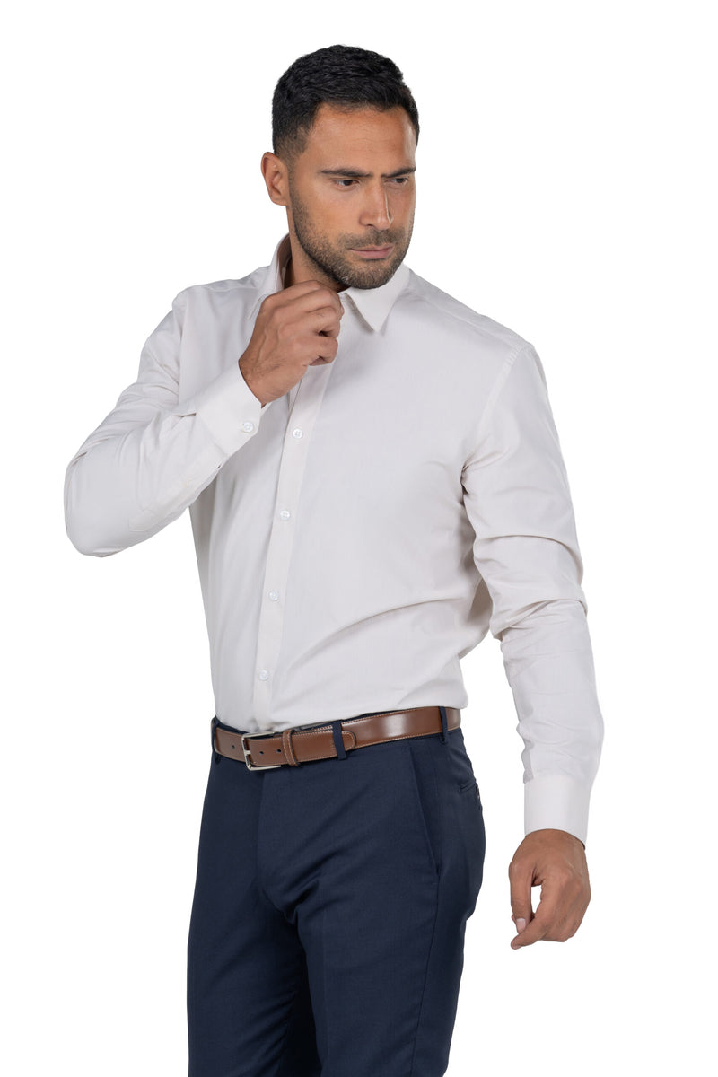 Men's Long Sleeved Chambray Shirt – Beige