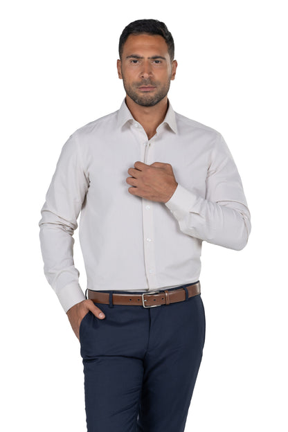 Men's Long Sleeved Chambray Shirt – Beige