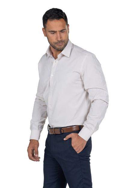 Men's Long Sleeved Chambray Shirt – Beige