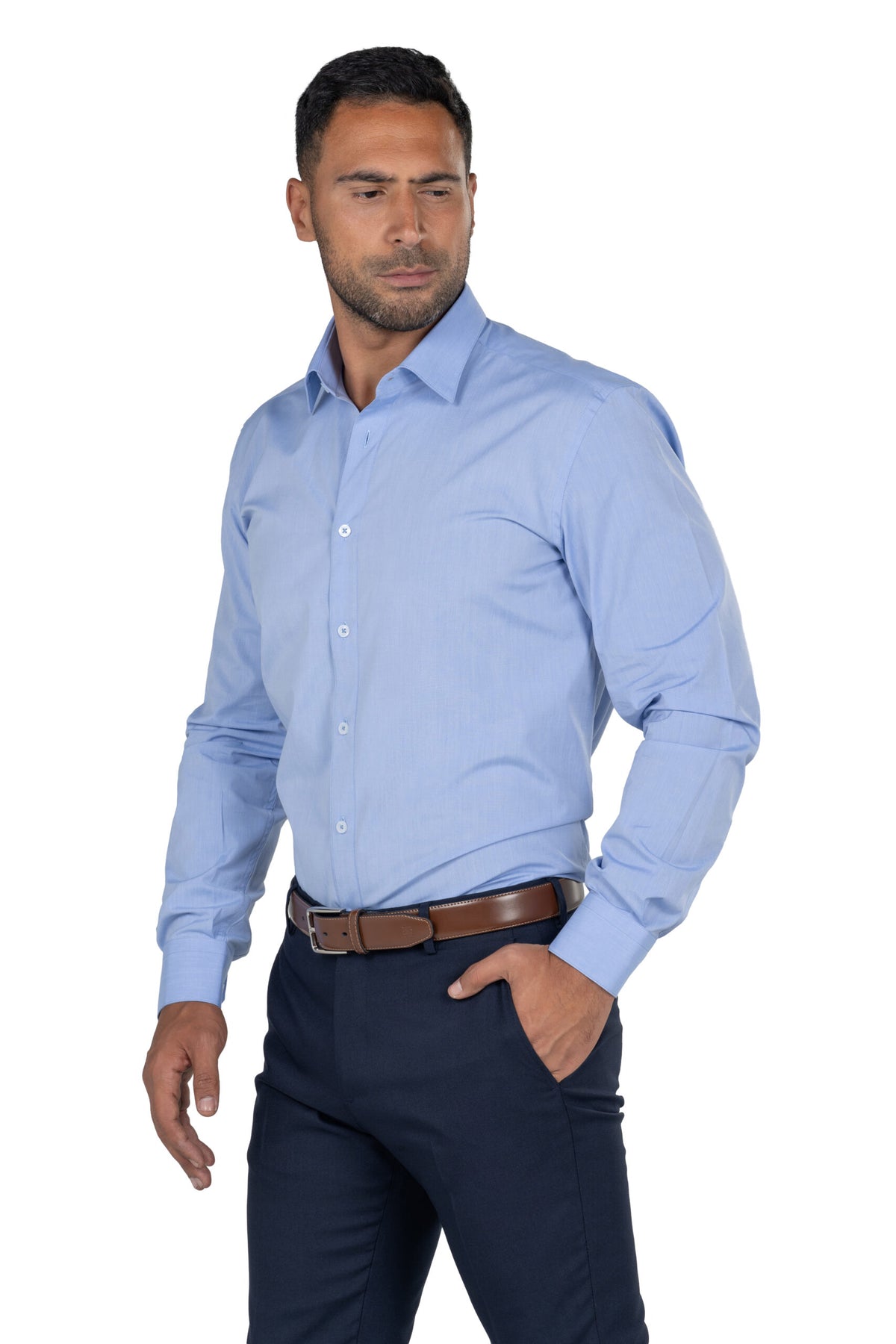 Men's Long Sleeved Chambray Shirt – Blue