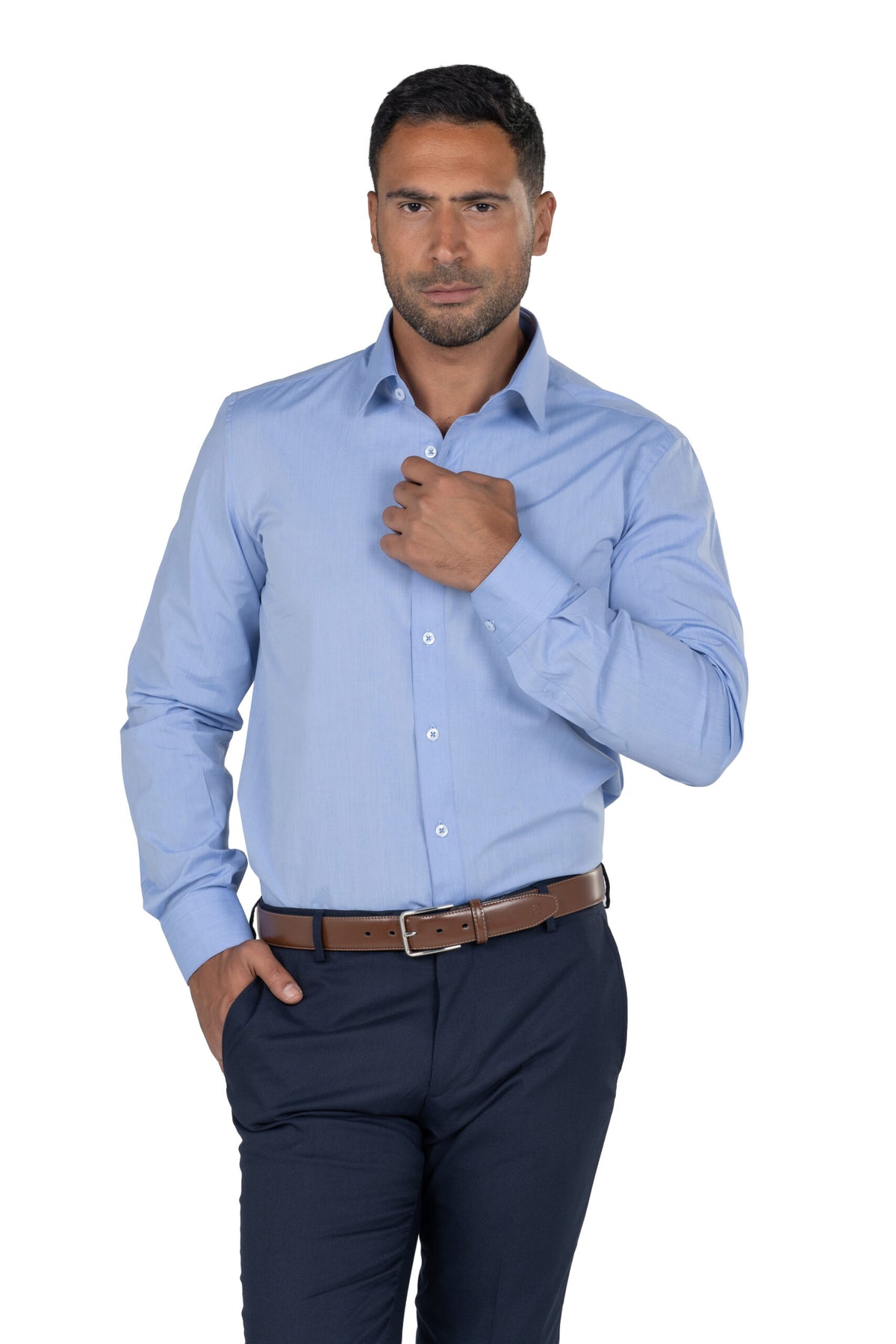 Men's Long Sleeved Chambray Shirt – Blue