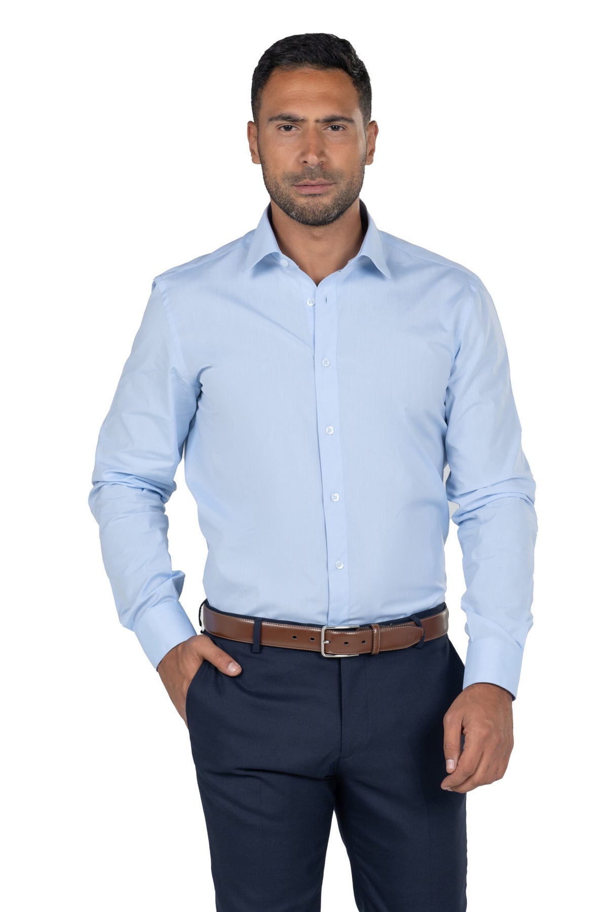 Men's Long Sleeved Chambray Shirt – Light Blue