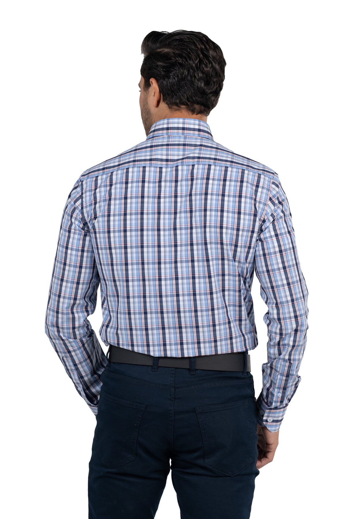 Men's Long-Sleeved Checkered Poplin Shirt – Blue