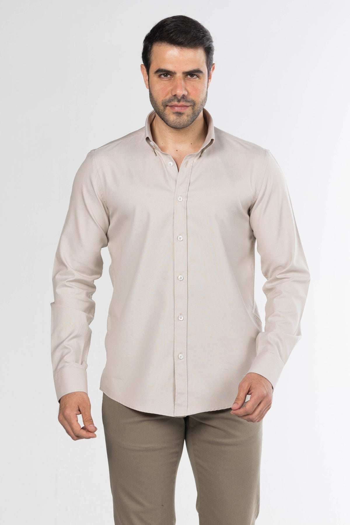 Men's Long-Sleeved Oxford Shirt – Beige