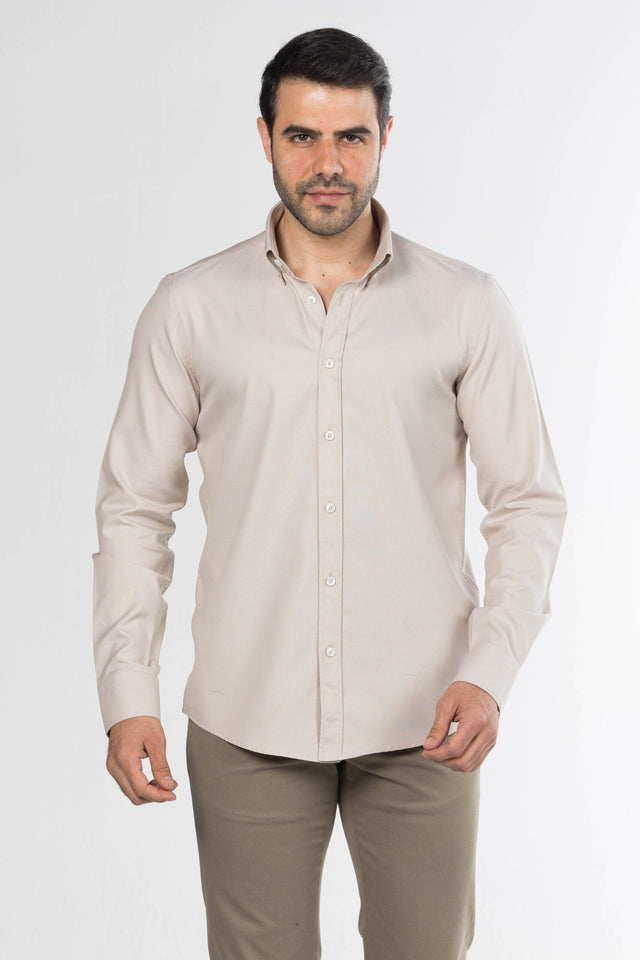 Men's Long-Sleeved Oxford Shirt – Beige