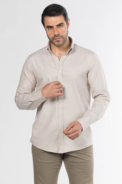 Men's Long-Sleeved Oxford Shirt – Beige