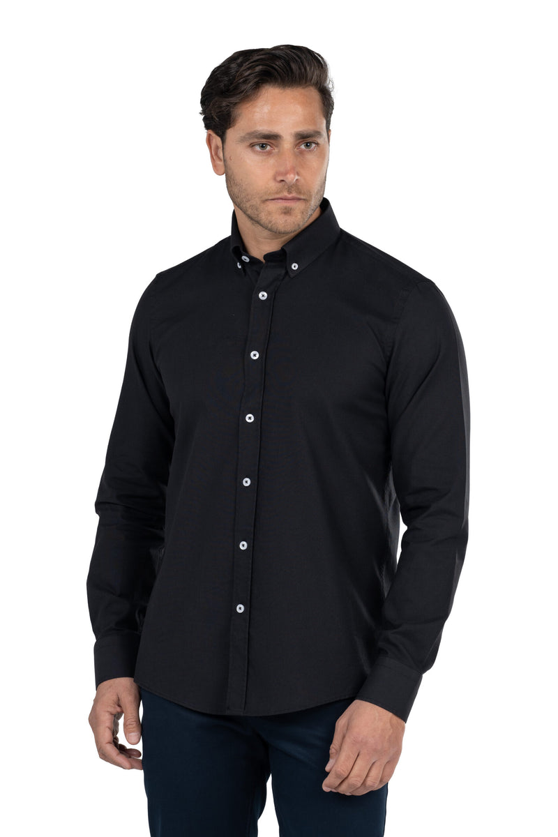 Men's Long-Sleeved Oxford Shirt – Black