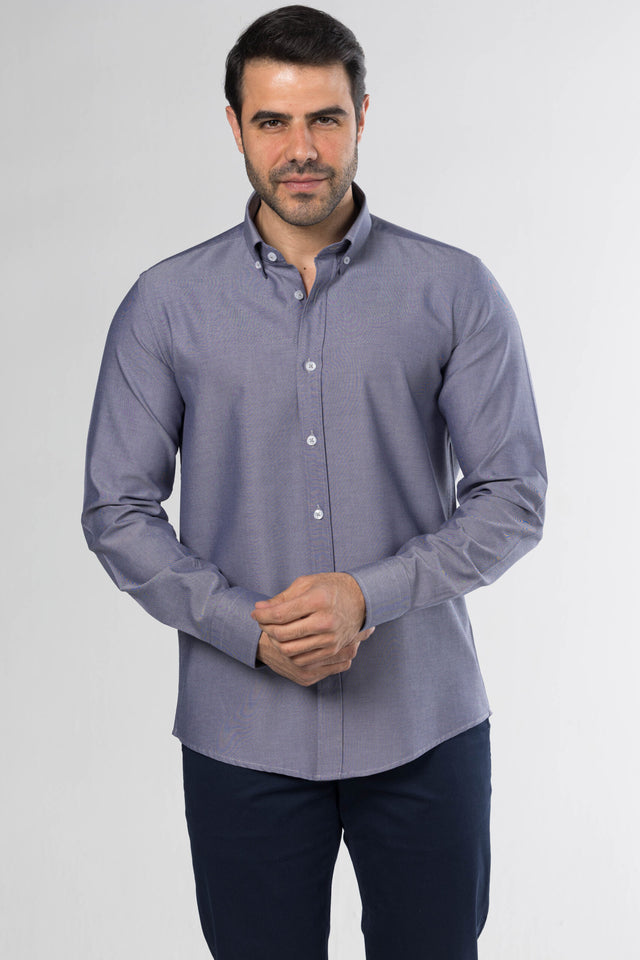 Men's Long-Sleeved Oxford Shirt – Blue/Grey