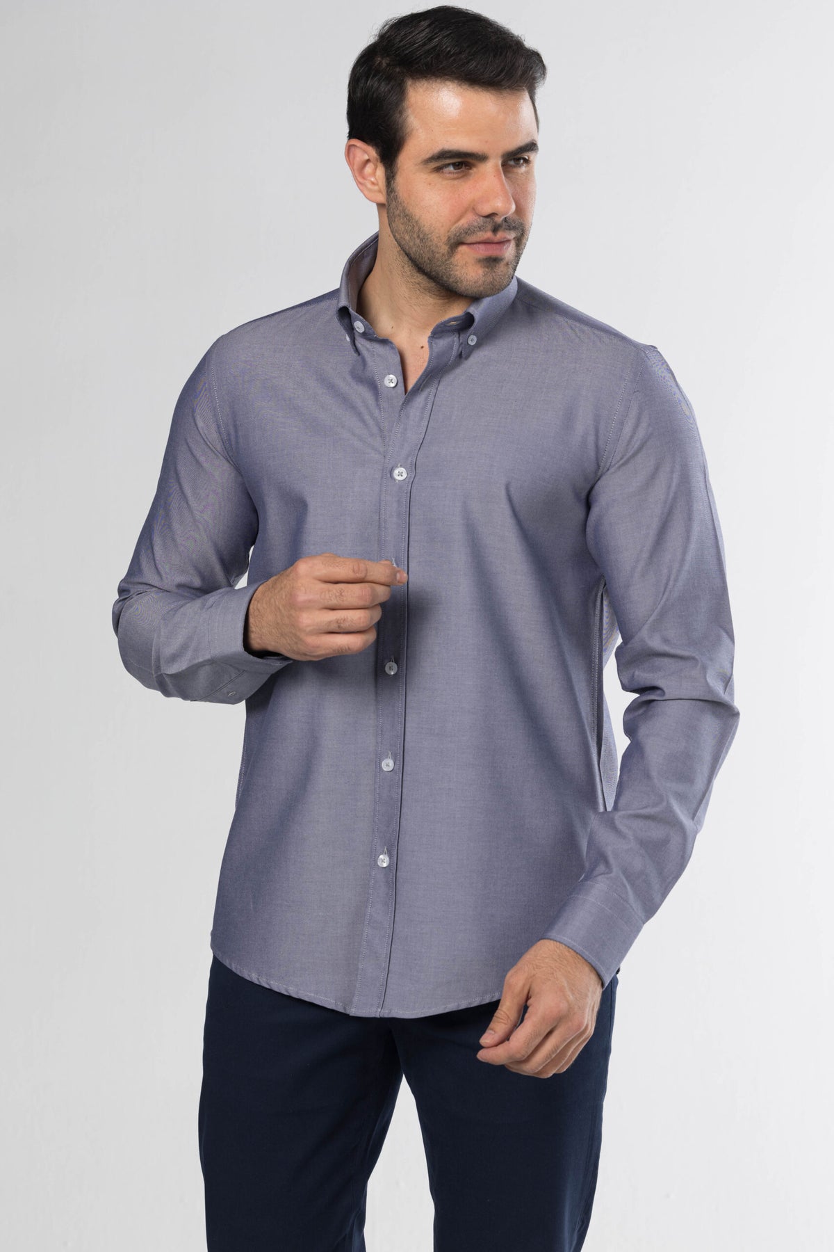 Men's Long-Sleeved Oxford Shirt – Blue/Grey